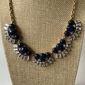 NWOT J Crew Statement Navy Blue Clear Rhinestone Gold Chain Necklace